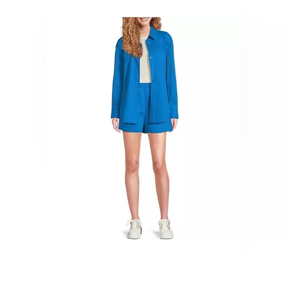 NEW Size S Alex Marie Brrr Iris Cot Poplin Moist Wick Button Frt Blouse Blue $99 - Picture 3 of 11